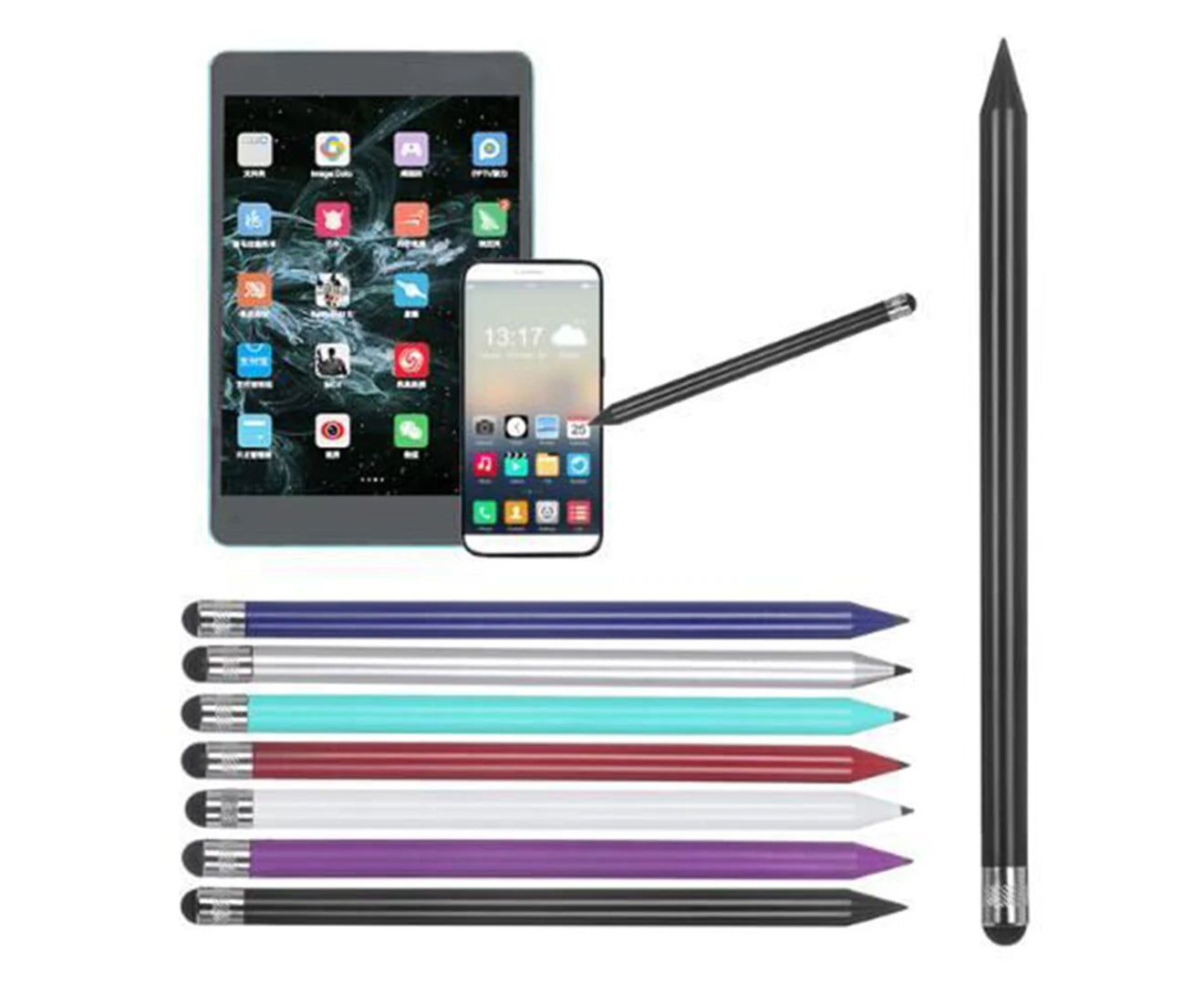 Universal Dual-Head Capacity Touch Screen Drawing Stylus Pen for Phones Tablets - Black