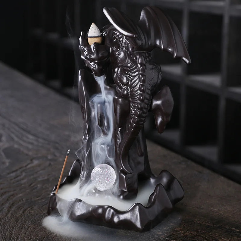 +20Cones LED Dragon Burner Ceramic Smoke Backflow Incense Burner Holder Aromatherapy Furnace Smell Aromatic Home Decor Censer