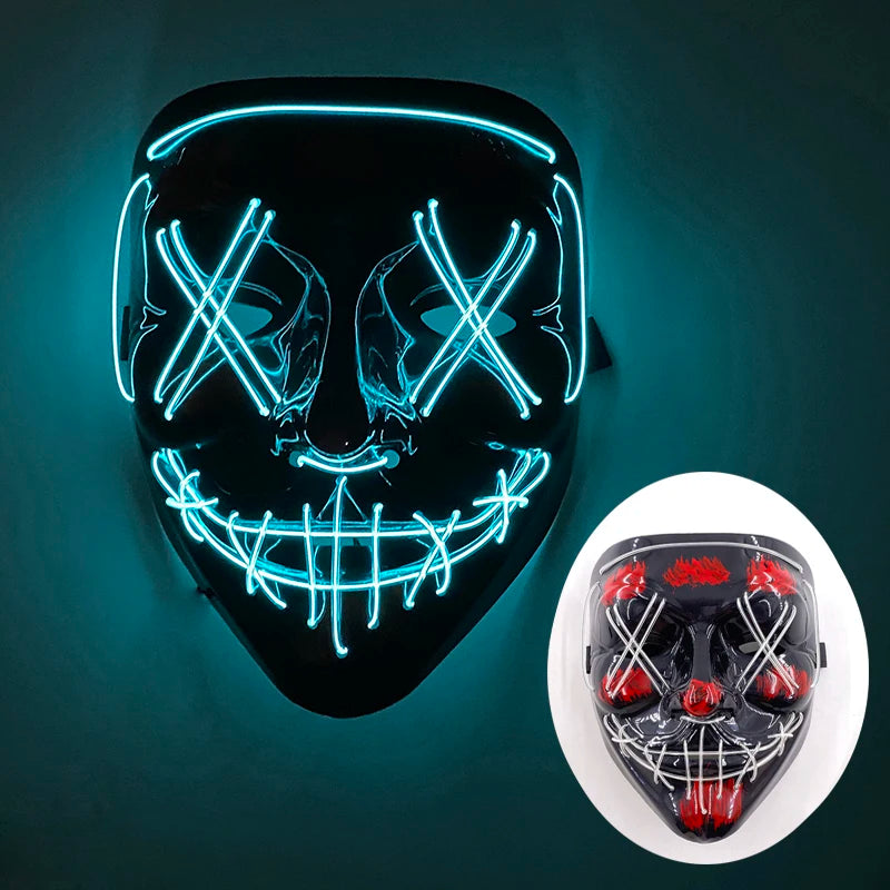 Halloween Skull Skeleton Head Headwear Horror Party Mask Light up in the Dark Night Disguise Glowing Purge Mask for Halloween