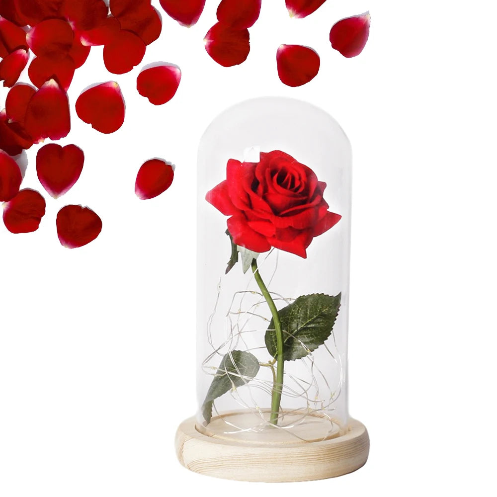 Beauty and the Beast Rose Rose in LED Glass Dome Forever Rose Red Rose Valentine'S Day Mother'S Day Special Romantic Gift