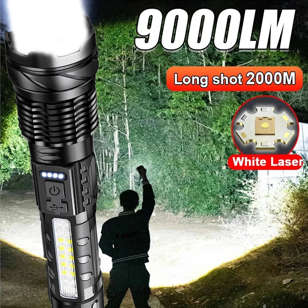 High Strong Power Led Flashlights Tactical Emergency Spotlights Telescopic Zoom Built-In Battery USB Rechargeable Camping Torch