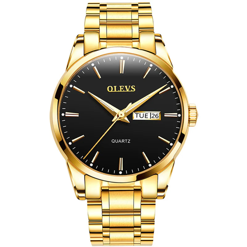 OLEVS Men Watches Waterproof Stainless Steel Quartz Male Wristwatch Men Gold Watch Fashion Luminous Luxury Watches for Men