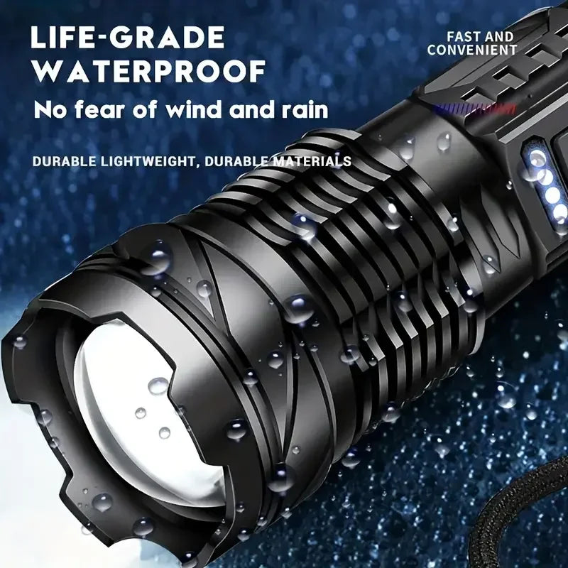 High Strong Power Led Flashlights Tactical Emergency Spotlights Telescopic Zoom Built-In Battery USB Rechargeable Camping Torch