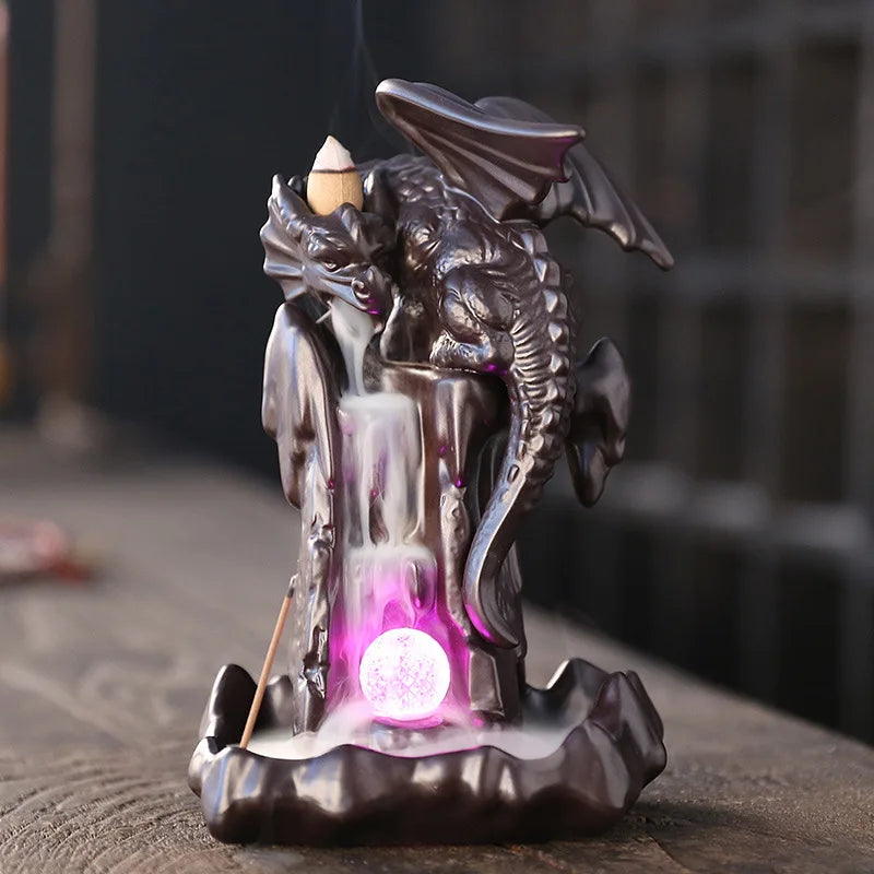 +20Cones LED Dragon Burner Ceramic Smoke Backflow Incense Burner Holder Aromatherapy Furnace Smell Aromatic Home Decor Censer