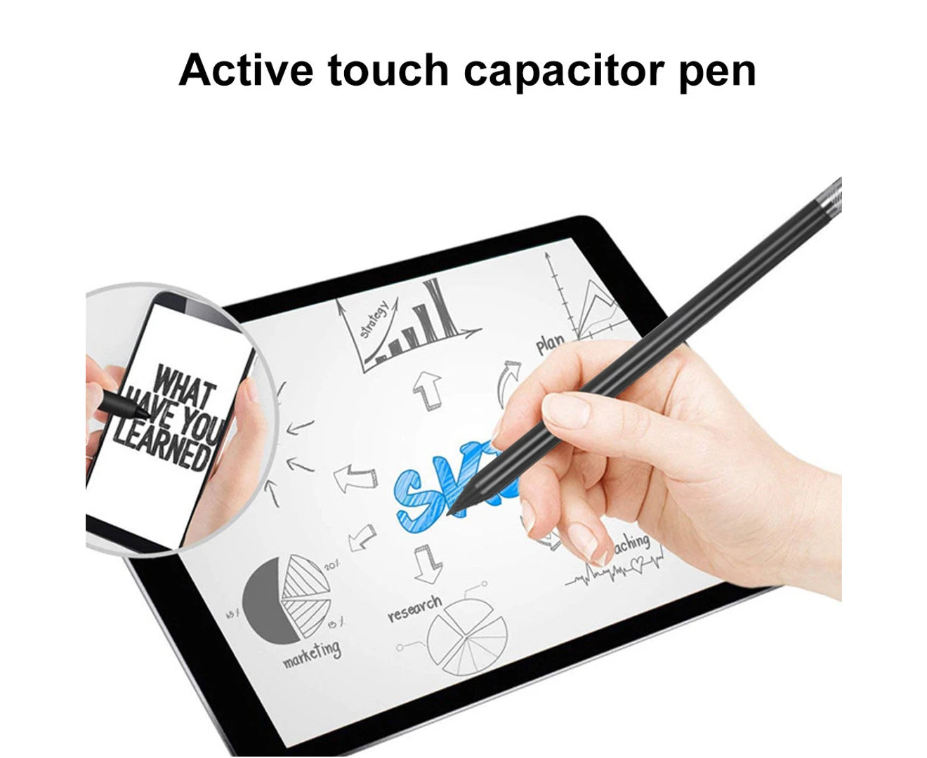 Universal Dual-Head Capacity Touch Screen Drawing Stylus Pen for Phones Tablets - Black