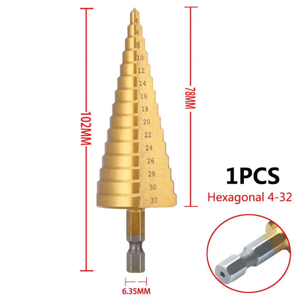 4-32 Mm 4-20 Mm HSS Titanium Coated Step Drill Bit High Speed Steel Metal Wood Hole Cutter Cone Drilling Tool