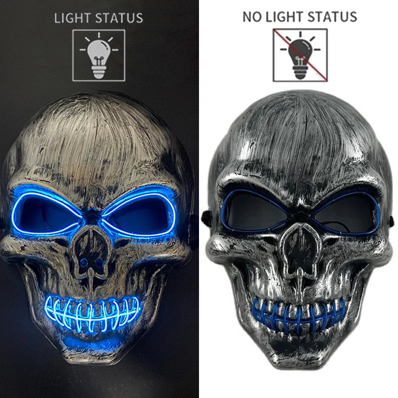 Halloween Skull Skeleton Head Headwear Horror Party Mask Light up in the Dark Night Disguise Glowing Purge Mask for Halloween