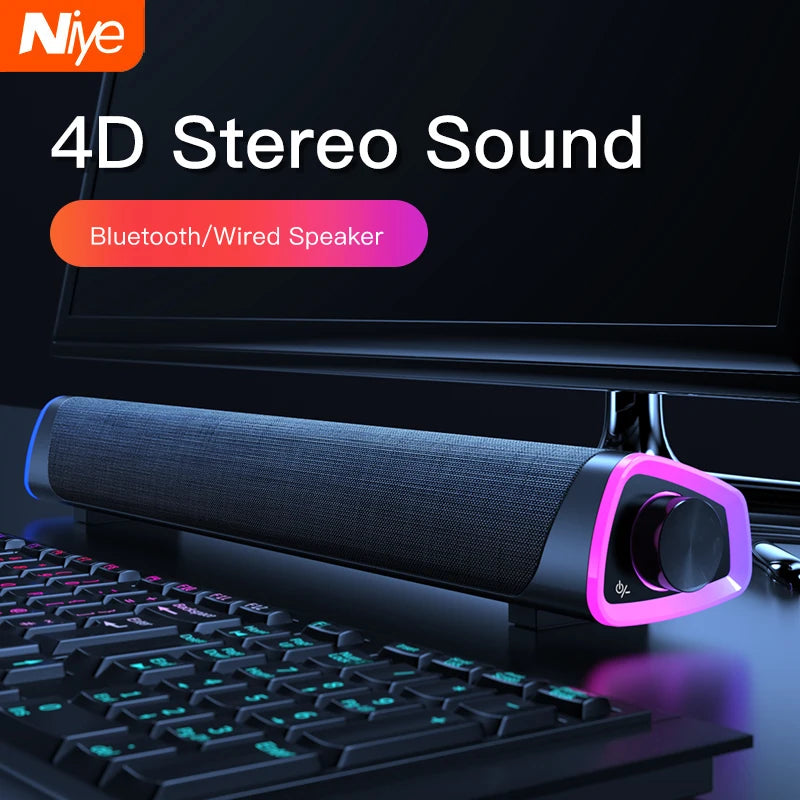 4D Computer Speaker Bar Stereo Sound Subwoofer Bluetooth Speaker for Macbook Laptop Notebook PC Music Player Wired Loudspeaker