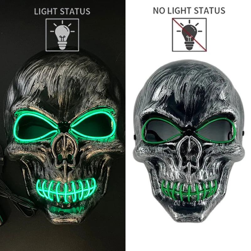 Halloween Skull Skeleton Head Headwear Horror Party Mask Light up in the Dark Night Disguise Glowing Purge Mask for Halloween