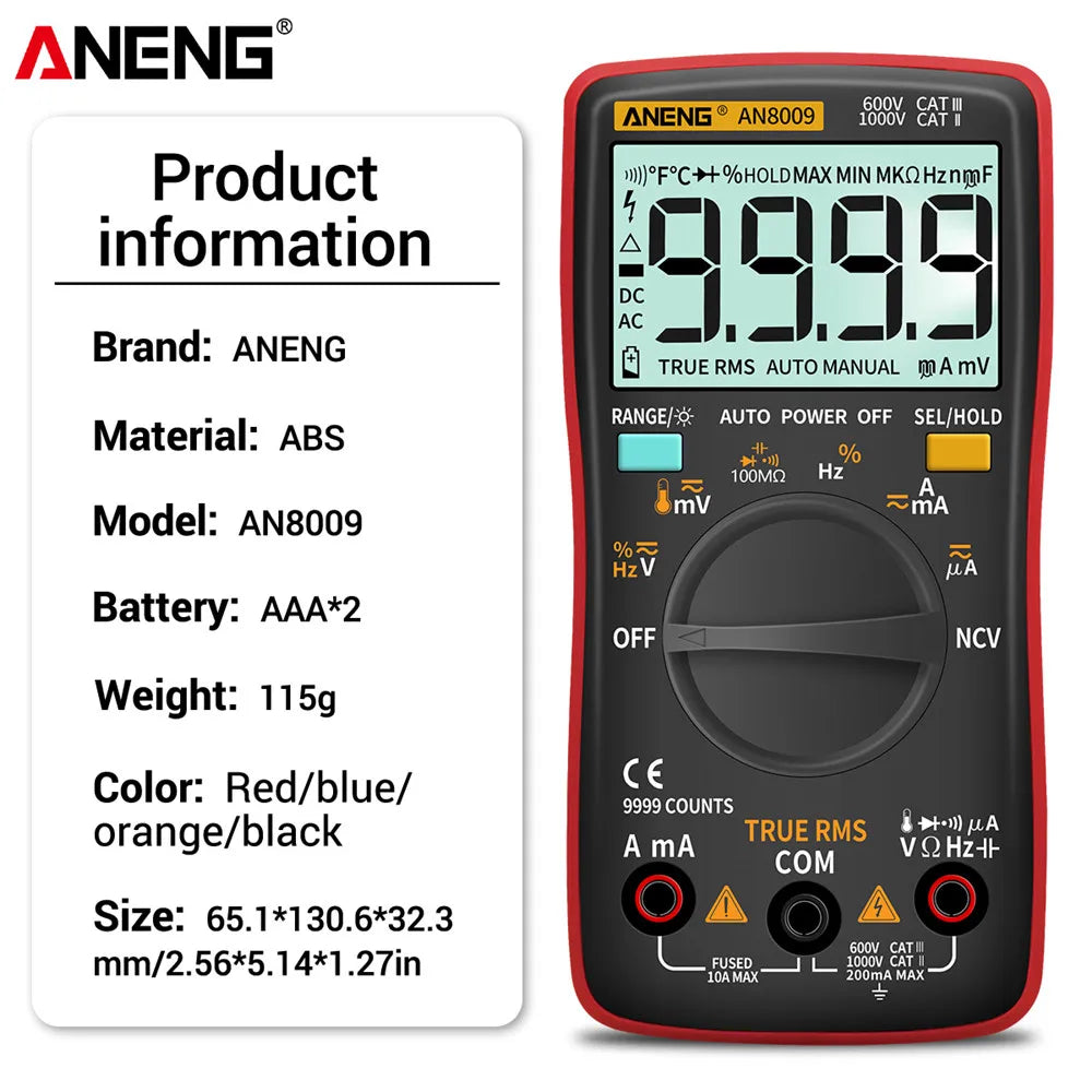 AN8009 Digital Multimeter Transistor Testers Capacitor True-Rms Tester Automotive Electrical Capacitance Meter Temp Diode