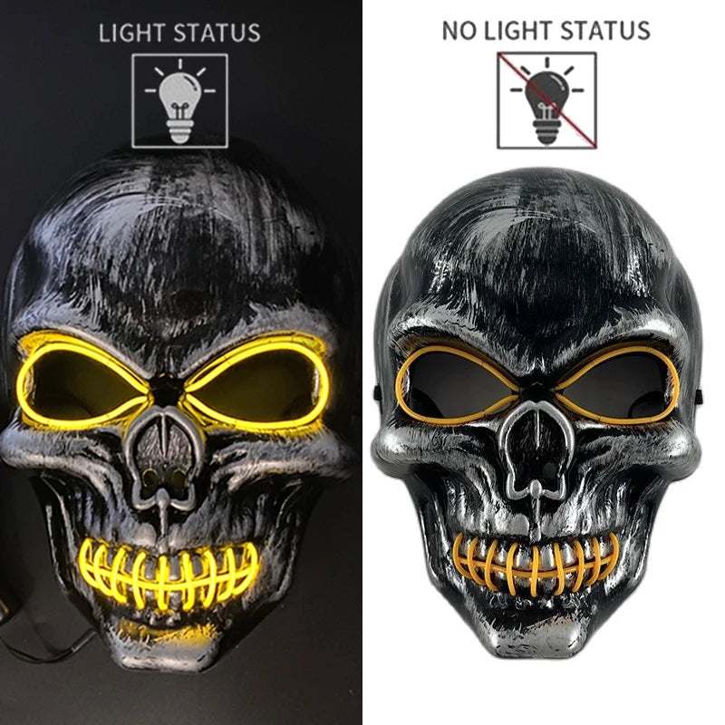 Halloween Skull Skeleton Head Headwear Horror Party Mask Light up in the Dark Night Disguise Glowing Purge Mask for Halloween