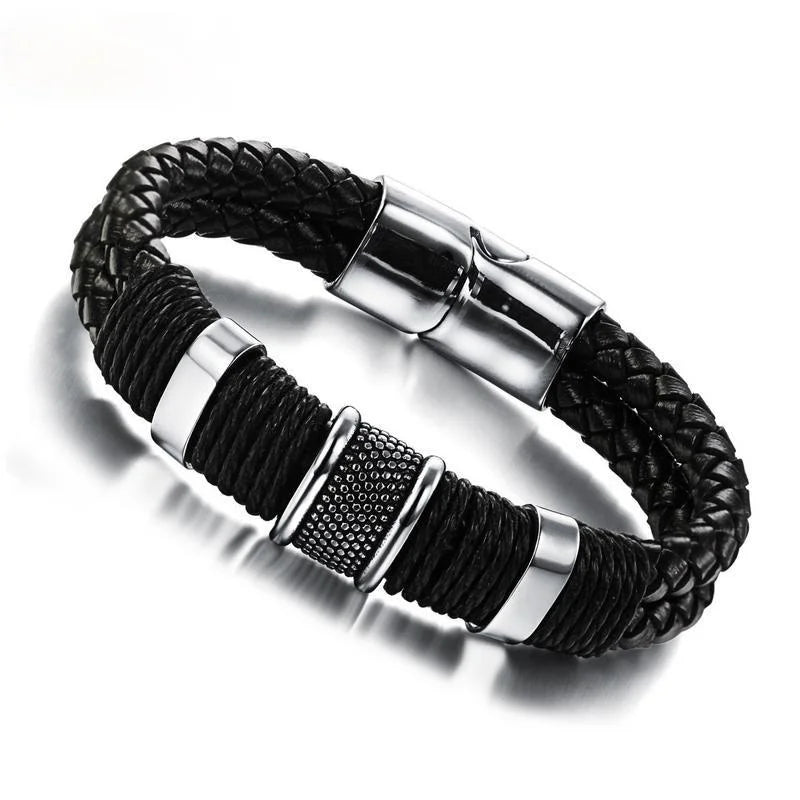 Gentleman Leather Titanium Steel Braided Buckle Bracelet Men and Women Tai Chi Bracelet Retro Bracelet Jewelry