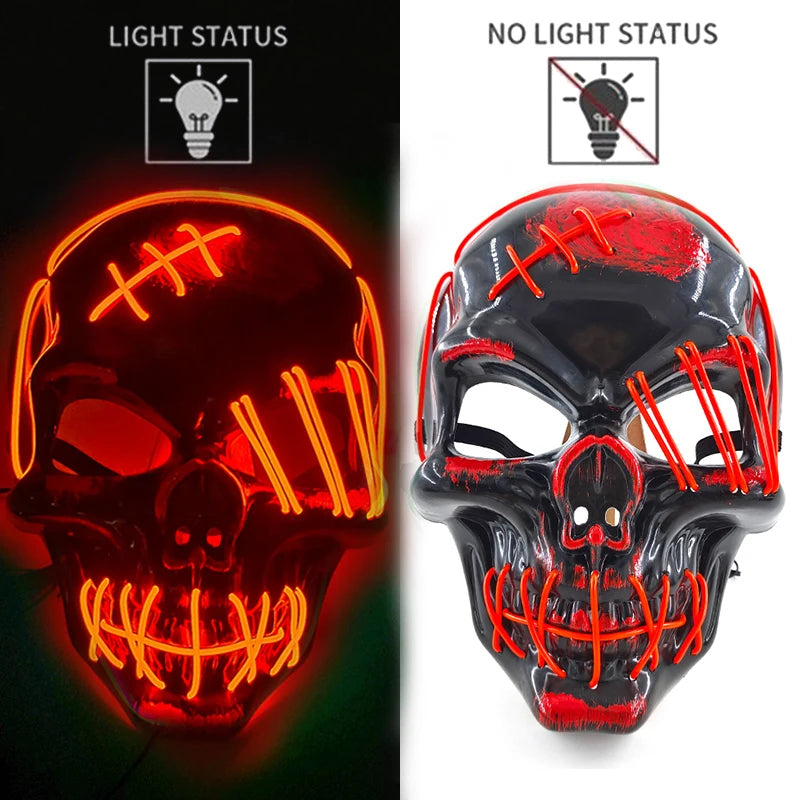 Halloween Skull Skeleton Head Headwear Horror Party Mask Light up in the Dark Night Disguise Glowing Purge Mask for Halloween