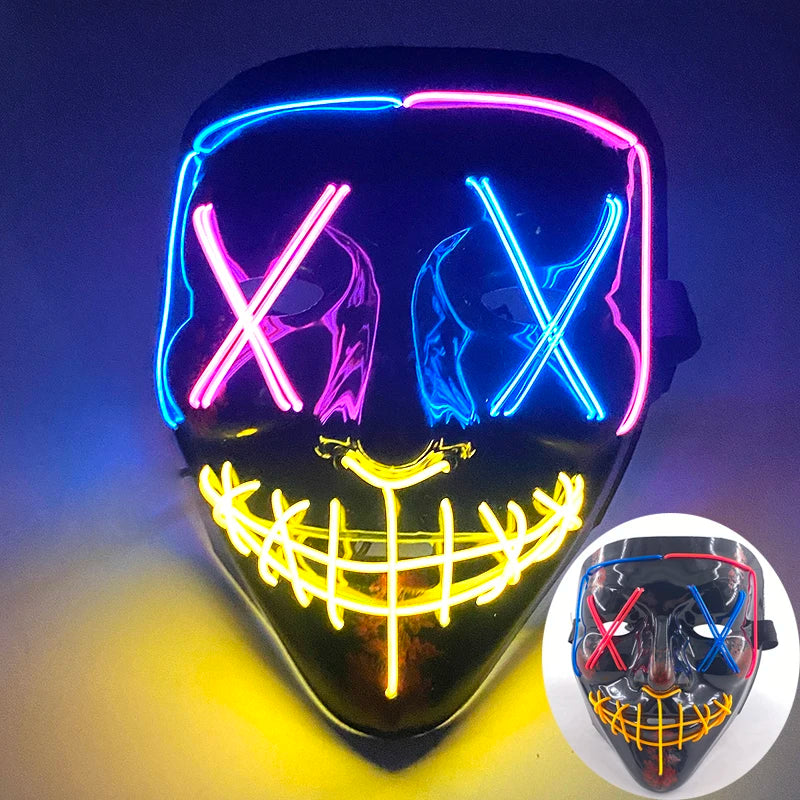 Halloween Skull Skeleton Head Headwear Horror Party Mask Light up in the Dark Night Disguise Glowing Purge Mask for Halloween