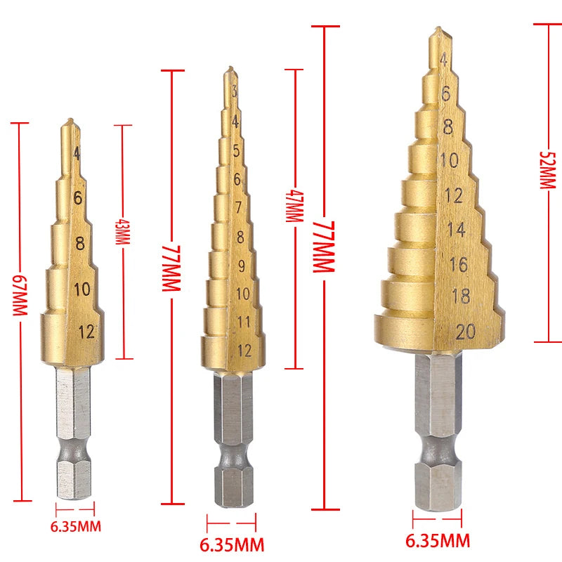 4-32 Mm 4-20 Mm HSS Titanium Coated Step Drill Bit High Speed Steel Metal Wood Hole Cutter Cone Drilling Tool