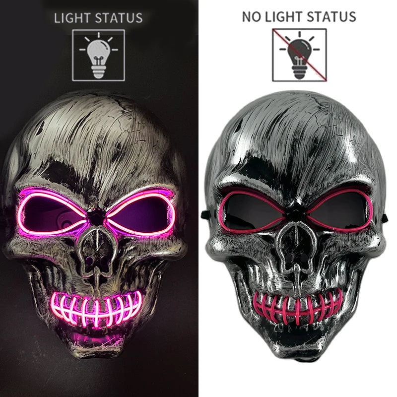 Halloween Skull Skeleton Head Headwear Horror Party Mask Light up in the Dark Night Disguise Glowing Purge Mask for Halloween