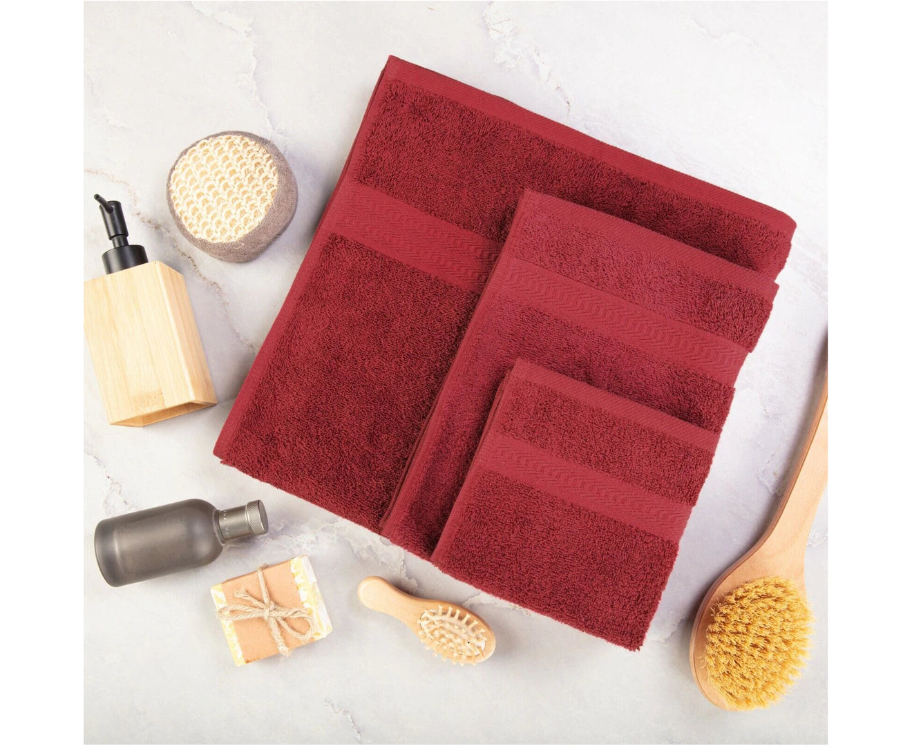 3PCS 100% Combed Cotton Towel Set Bath Towel Hand Towel & Face Washer Sets Burgundy