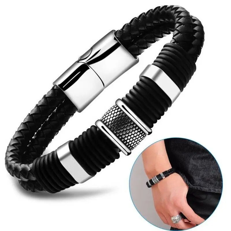 Gentleman Leather Titanium Steel Braided Buckle Bracelet Men and Women Tai Chi Bracelet Retro Bracelet Jewelry