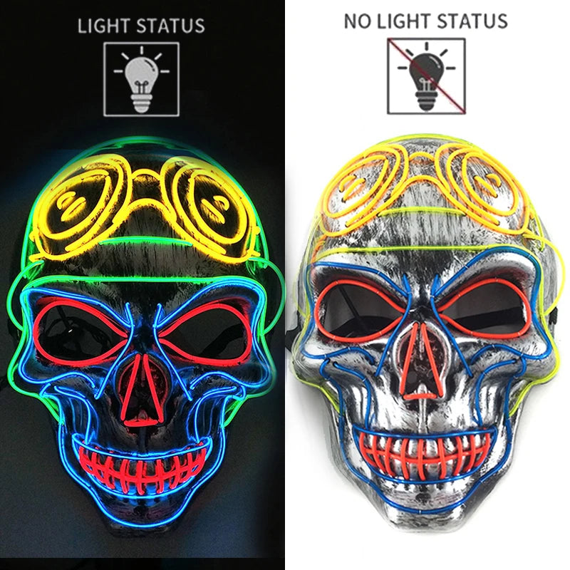 Halloween Skull Skeleton Head Headwear Horror Party Mask Light up in the Dark Night Disguise Glowing Purge Mask for Halloween