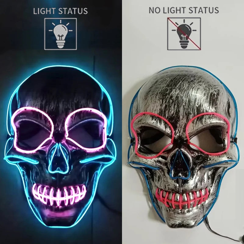 Halloween Skull Skeleton Head Headwear Horror Party Mask Light up in the Dark Night Disguise Glowing Purge Mask for Halloween