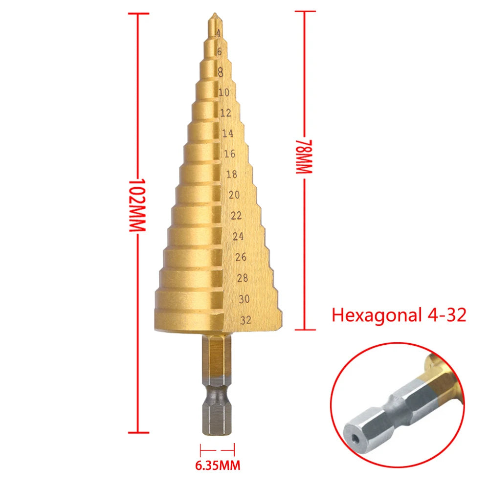 4-32 Mm 4-20 Mm HSS Titanium Coated Step Drill Bit High Speed Steel Metal Wood Hole Cutter Cone Drilling Tool