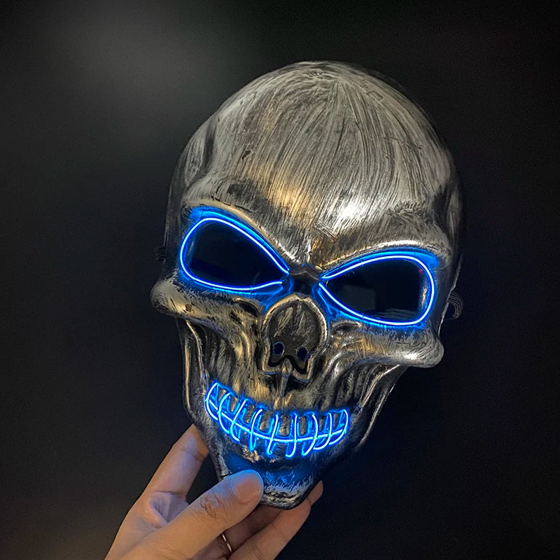 Halloween Skull Skeleton Head Headwear Horror Party Mask Light up in the Dark Night Disguise Glowing Purge Mask for Halloween