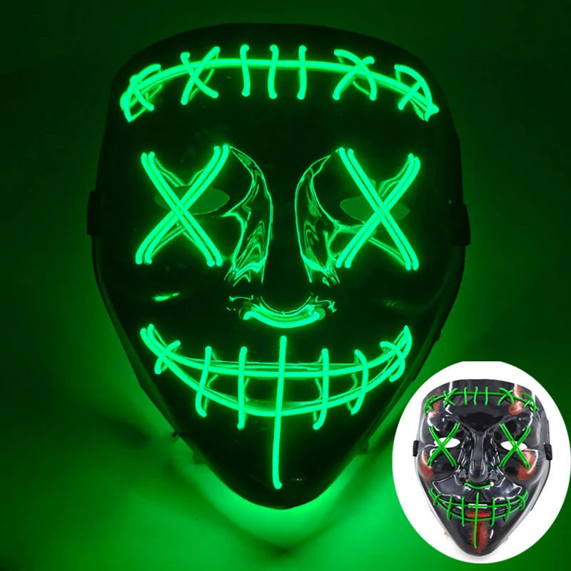 Halloween Skull Skeleton Head Headwear Horror Party Mask Light up in the Dark Night Disguise Glowing Purge Mask for Halloween