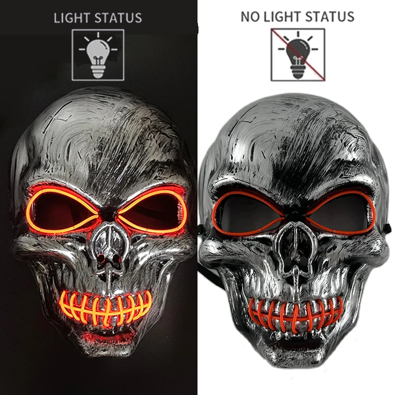 Halloween Skull Skeleton Head Headwear Horror Party Mask Light up in the Dark Night Disguise Glowing Purge Mask for Halloween