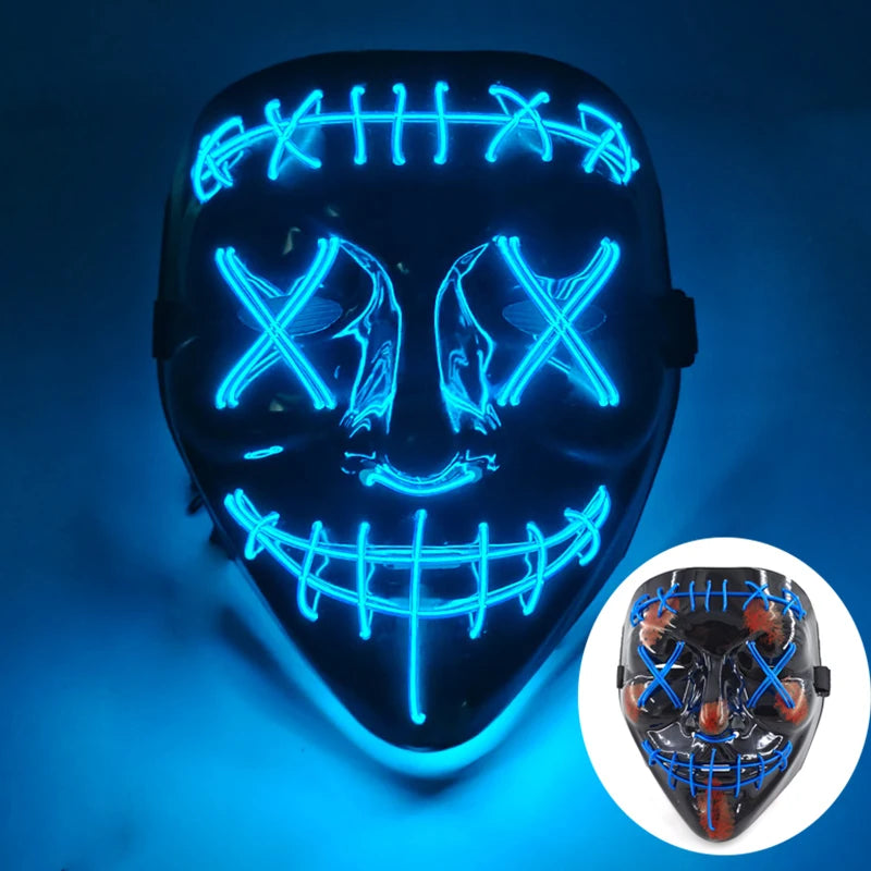 Halloween Skull Skeleton Head Headwear Horror Party Mask Light up in the Dark Night Disguise Glowing Purge Mask for Halloween