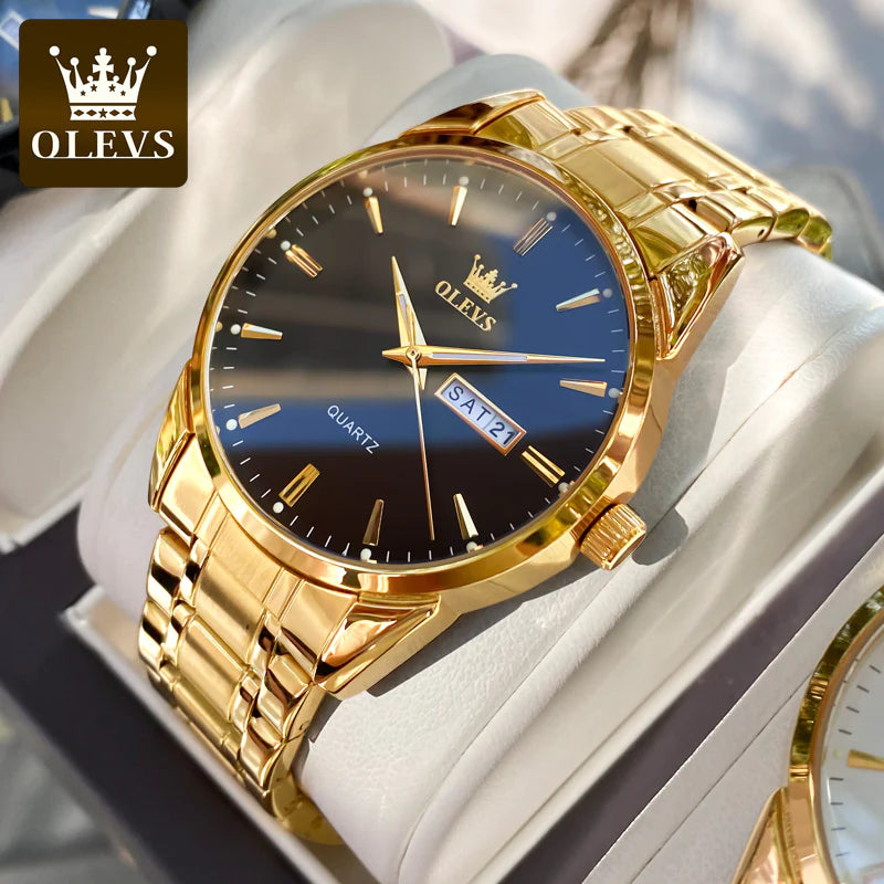 OLEVS Men Watches Waterproof Stainless Steel Quartz Male Wristwatch Men Gold Watch Fashion Luminous Luxury Watches for Men