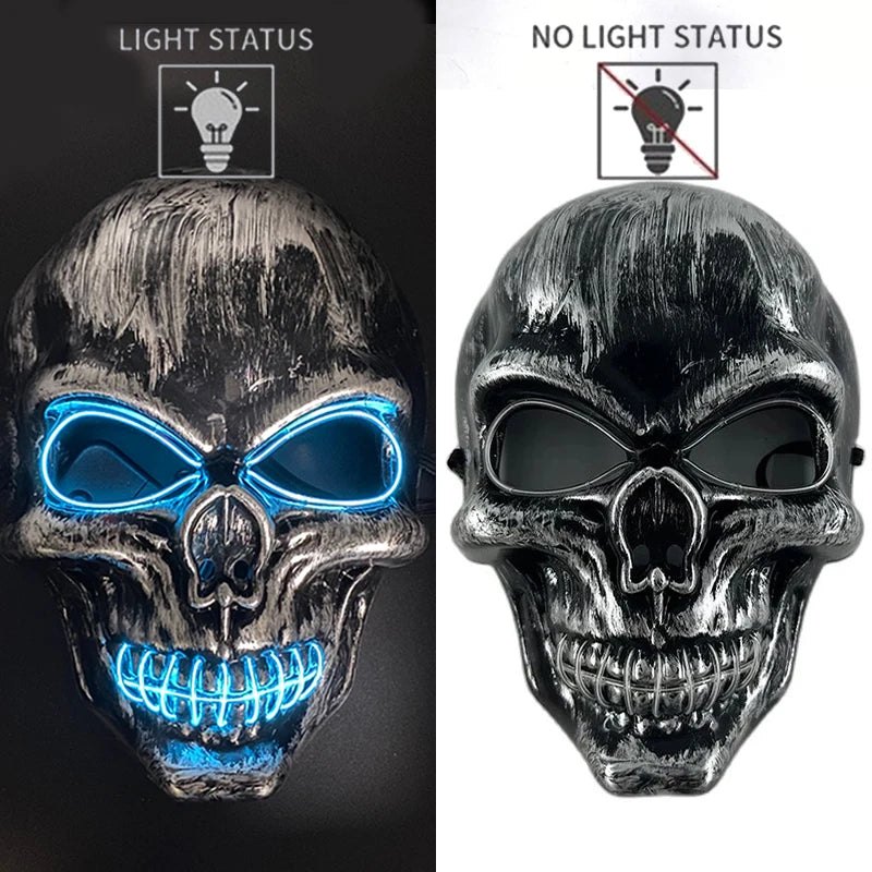 Halloween Skull Skeleton Head Headwear Horror Party Mask Light up in the Dark Night Disguise Glowing Purge Mask for Halloween