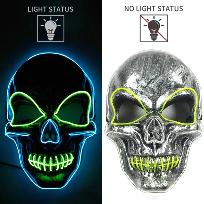 Halloween Skull Skeleton Head Headwear Horror Party Mask Light up in the Dark Night Disguise Glowing Purge Mask for Halloween