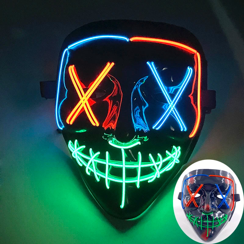 Halloween Skull Skeleton Head Headwear Horror Party Mask Light up in the Dark Night Disguise Glowing Purge Mask for Halloween