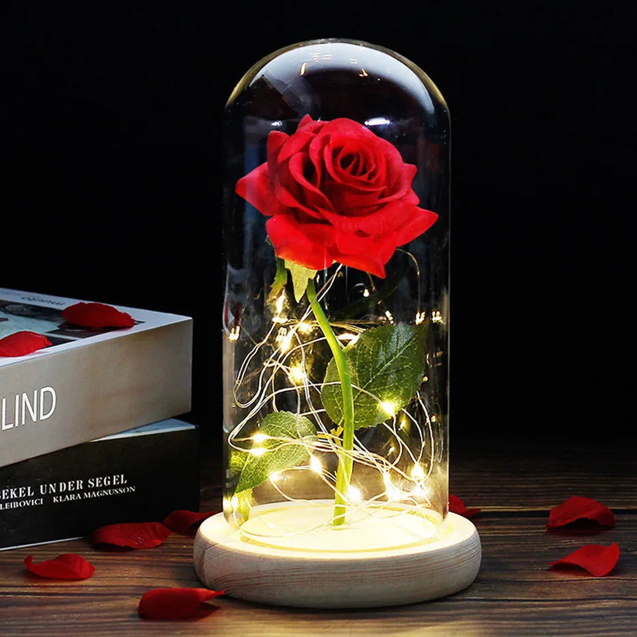 Beauty and the Beast Rose Rose in LED Glass Dome Forever Rose Red Rose Valentine'S Day Mother'S Day Special Romantic Gift