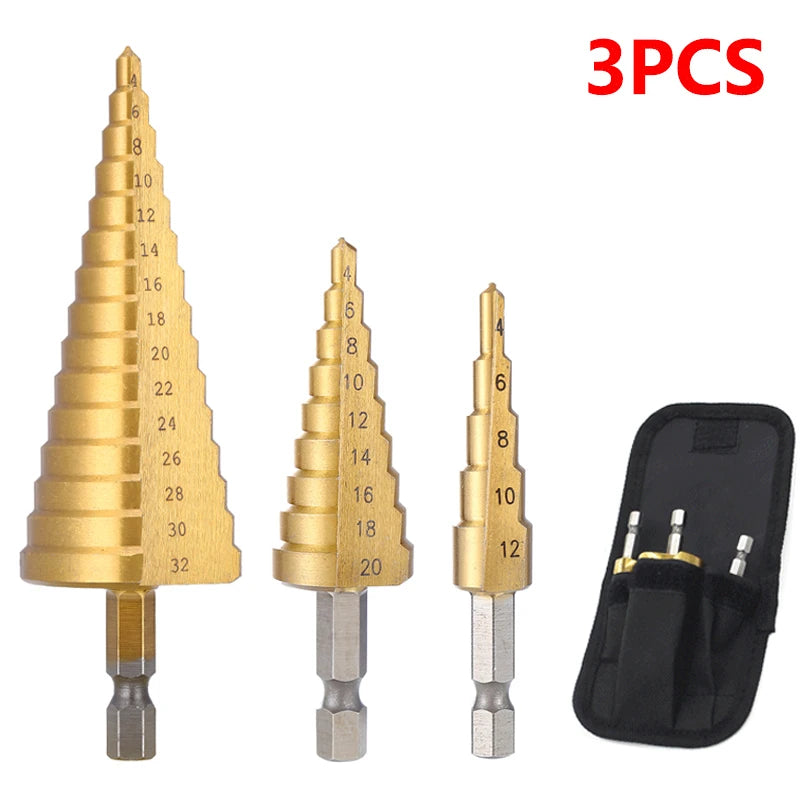 4-32 Mm 4-20 Mm HSS Titanium Coated Step Drill Bit High Speed Steel Metal Wood Hole Cutter Cone Drilling Tool