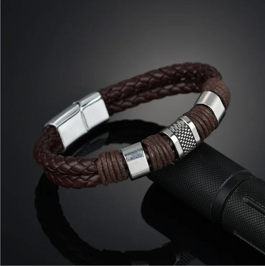 Gentleman Leather Titanium Steel Braided Buckle Bracelet Men and Women Tai Chi Bracelet Retro Bracelet Jewelry