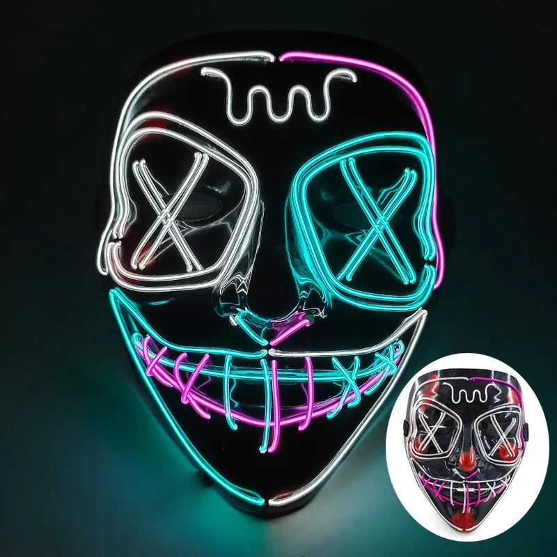 Halloween Skull Skeleton Head Headwear Horror Party Mask Light up in the Dark Night Disguise Glowing Purge Mask for Halloween