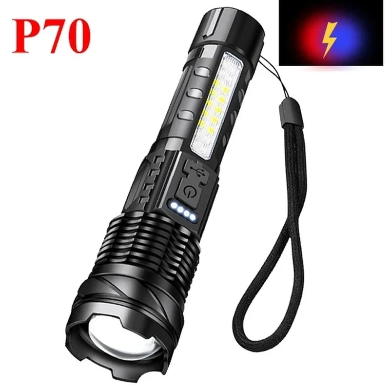 High Strong Power Led Flashlights Tactical Emergency Spotlights Telescopic Zoom Built-In Battery USB Rechargeable Camping Torch