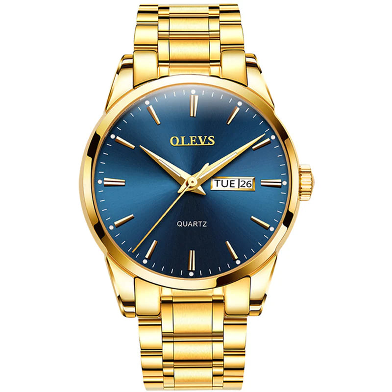 OLEVS Men Watches Waterproof Stainless Steel Quartz Male Wristwatch Men Gold Watch Fashion Luminous Luxury Watches for Men