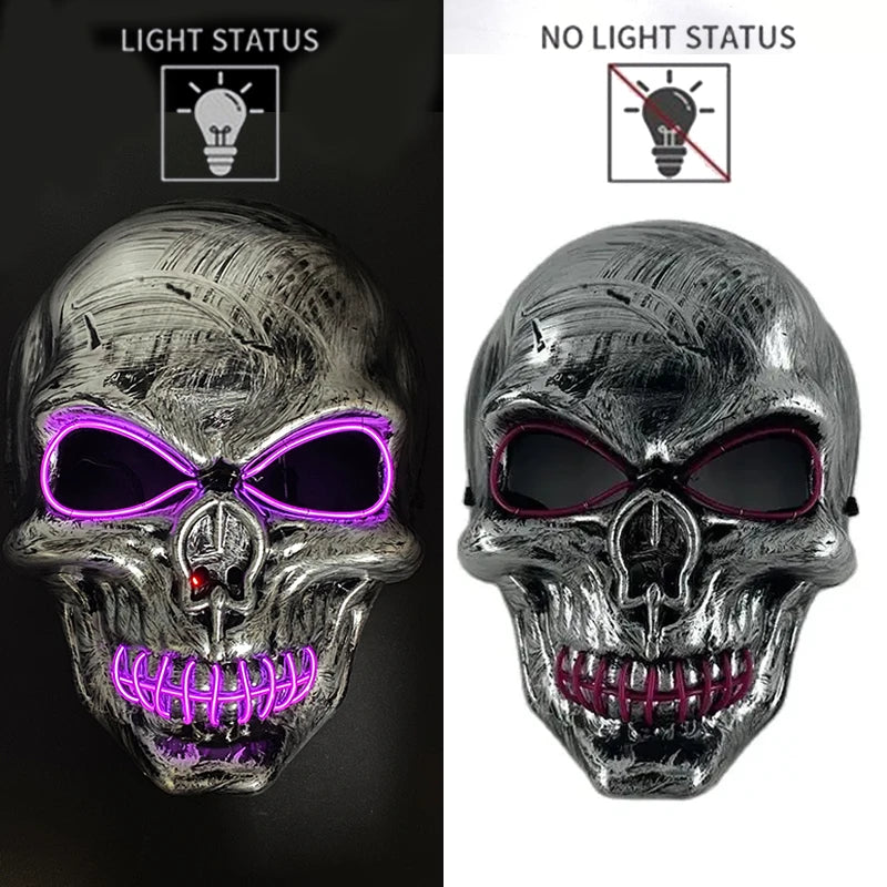 Halloween Skull Skeleton Head Headwear Horror Party Mask Light up in the Dark Night Disguise Glowing Purge Mask for Halloween