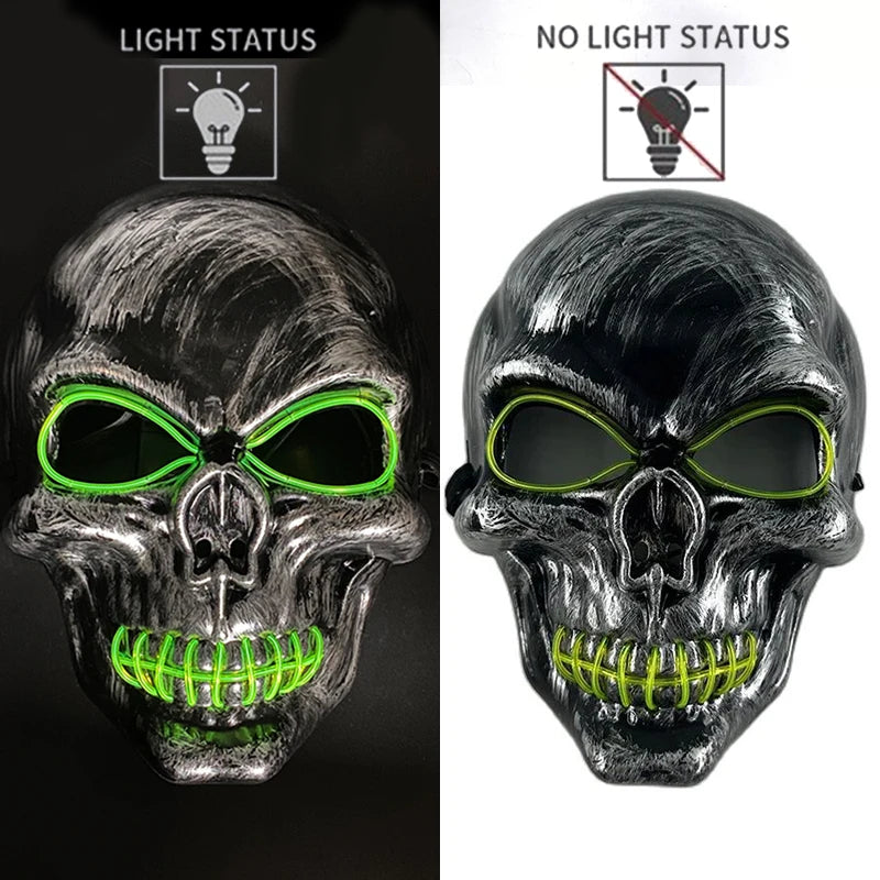 Halloween Skull Skeleton Head Headwear Horror Party Mask Light up in the Dark Night Disguise Glowing Purge Mask for Halloween