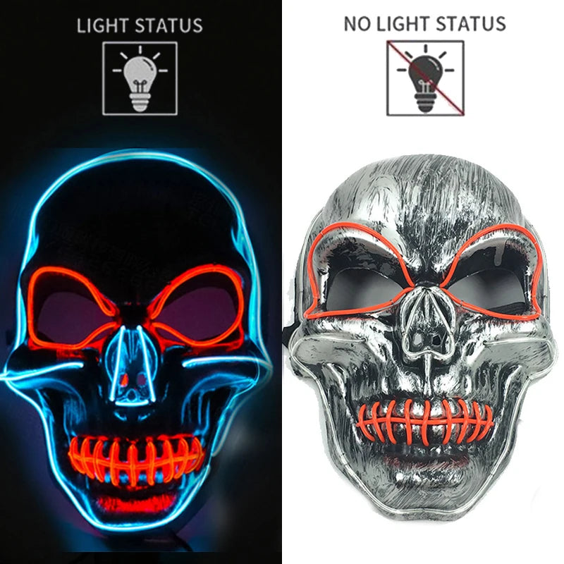 Halloween Skull Skeleton Head Headwear Horror Party Mask Light up in the Dark Night Disguise Glowing Purge Mask for Halloween