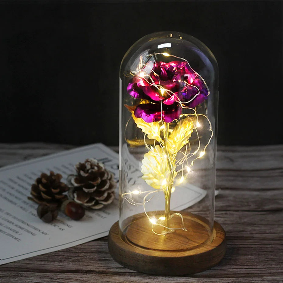 Beauty and the Beast Rose Rose in LED Glass Dome Forever Rose Red Rose Valentine'S Day Mother'S Day Special Romantic Gift