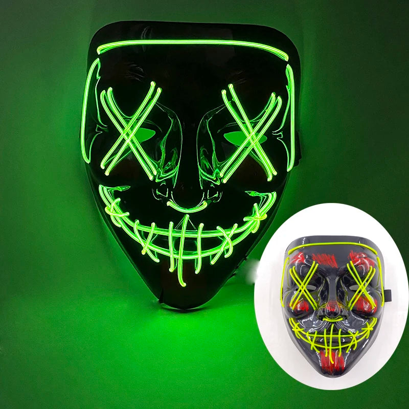 Halloween Skull Skeleton Head Headwear Horror Party Mask Light up in the Dark Night Disguise Glowing Purge Mask for Halloween