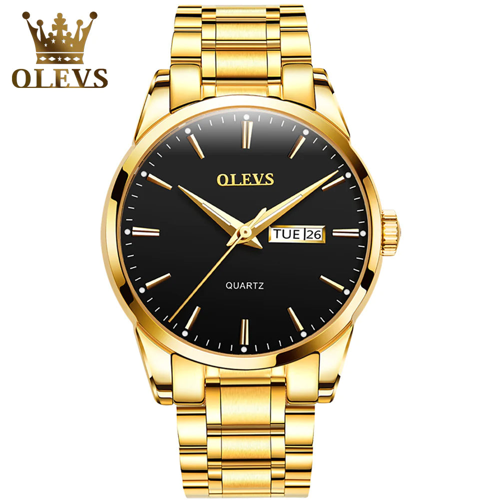 OLEVS Men Watches Waterproof Stainless Steel Quartz Male Wristwatch Men Gold Watch Fashion Luminous Luxury Watches for Men