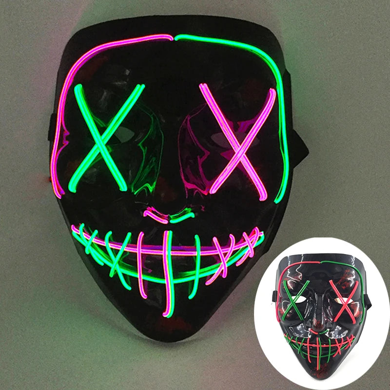 Halloween Skull Skeleton Head Headwear Horror Party Mask Light up in the Dark Night Disguise Glowing Purge Mask for Halloween