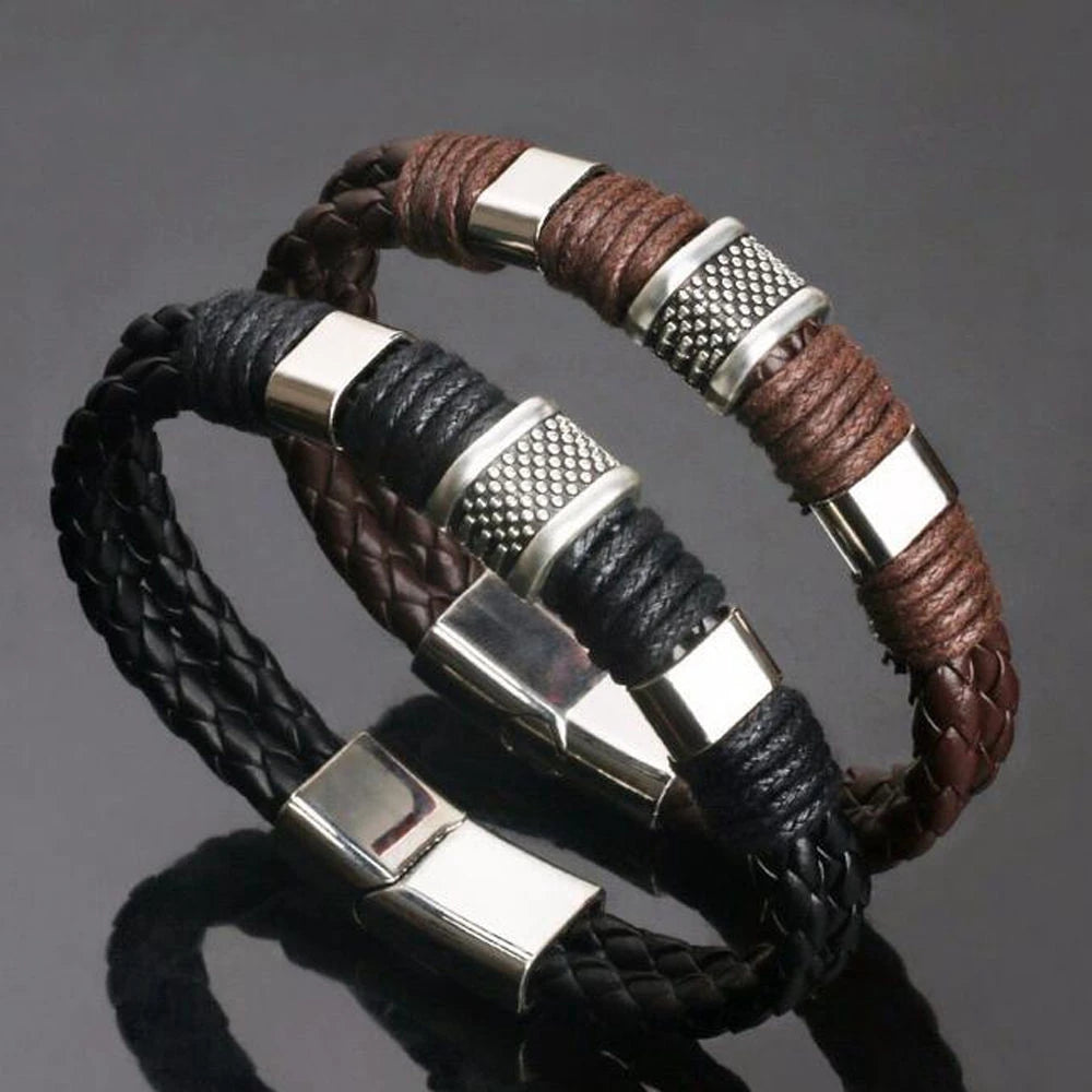 Gentleman Leather Titanium Steel Braided Buckle Bracelet Men and Women Tai Chi Bracelet Retro Bracelet Jewelry