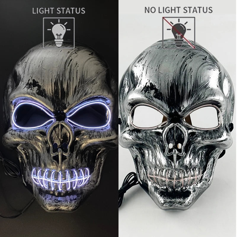 Halloween Skull Skeleton Head Headwear Horror Party Mask Light up in the Dark Night Disguise Glowing Purge Mask for Halloween