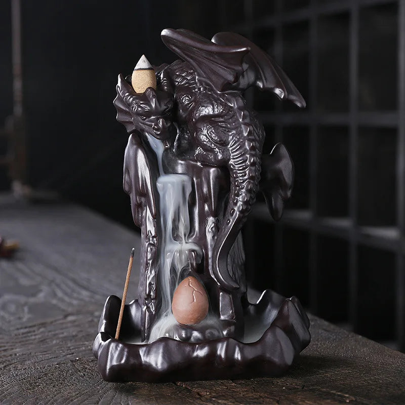 +20Cones LED Dragon Burner Ceramic Smoke Backflow Incense Burner Holder Aromatherapy Furnace Smell Aromatic Home Decor Censer