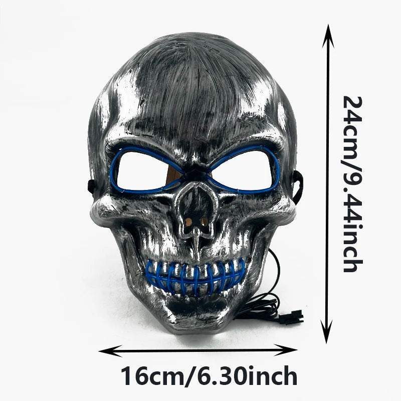 Halloween Skull Skeleton Head Headwear Horror Party Mask Light up in the Dark Night Disguise Glowing Purge Mask for Halloween